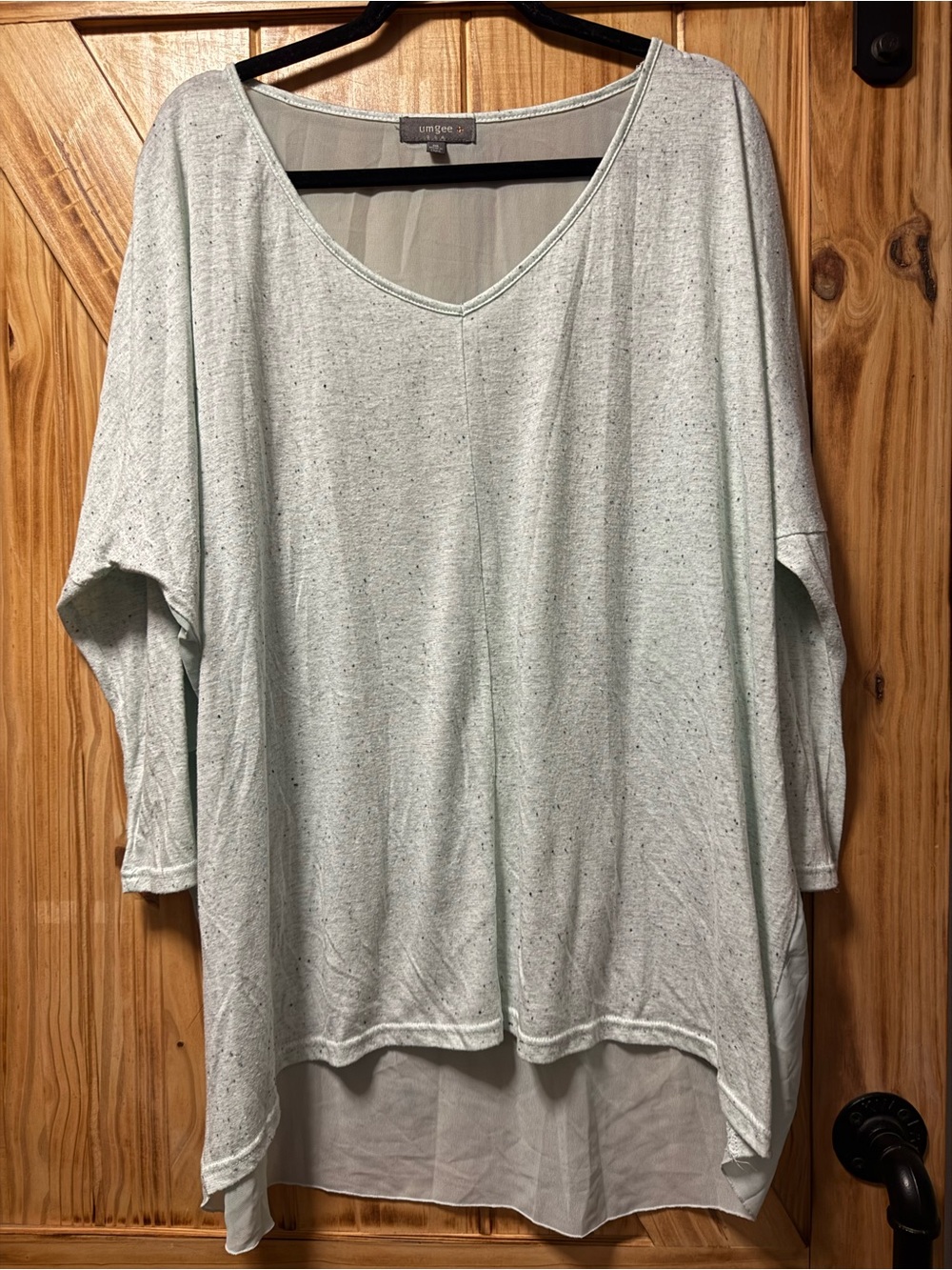 Umgee Mint Green V-Neck Sheer-Back Tunic